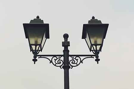 Lucerna, pouliční lampa, lampa, osvětlení, kov, Perspektiva, tepané železo