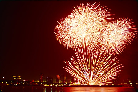 vuurwerk, skyline, silhouet, viering, patriottisme, onafhankelijkheid, vakantie