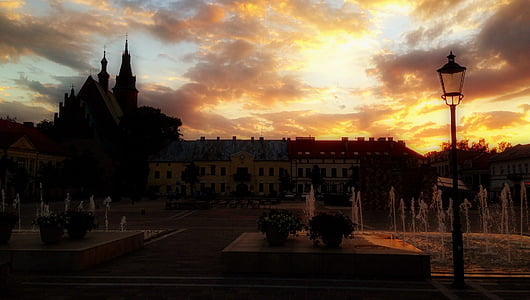 coucher de soleil, Sky, ciel orange, le rétro-éclairage, Olkusz, Pologne, paysage