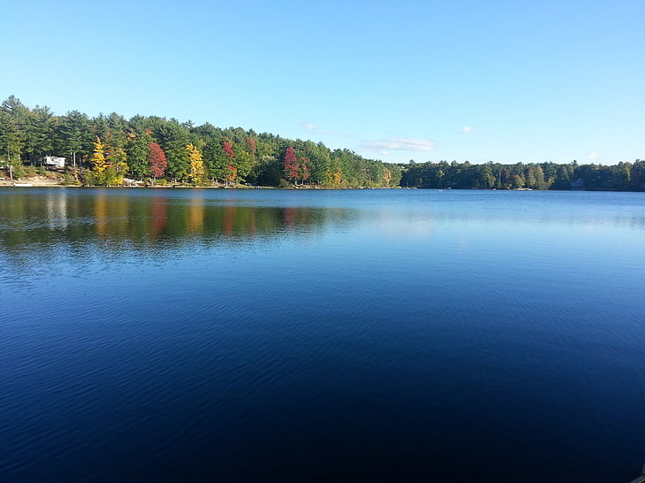 Lago, natureza, reflexão, Verão, céu, azul, água