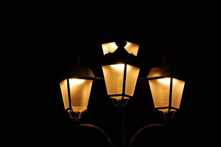 noche, noche, luz, iluminación, linterna, poste de la lámpara