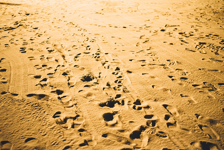 갈색, 모래, 발, 사진, 비치, 패턴, 발자국