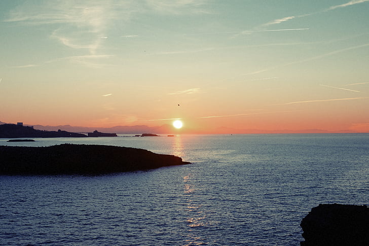 oceà, posta de sol, fotos, cel, l'aigua, Mar, Costa