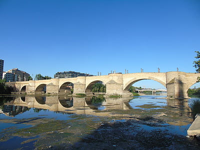 bridge, saragossa, river, water, spain, landscape, bridge - Man Made Structure