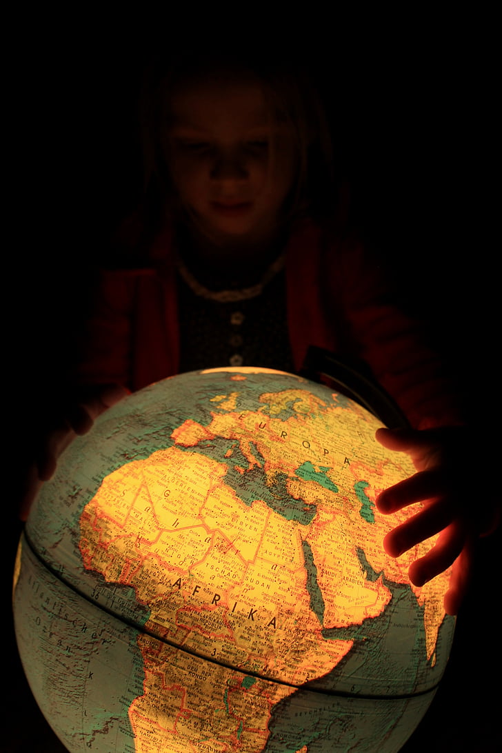 globo, Terra, África, luz, criança