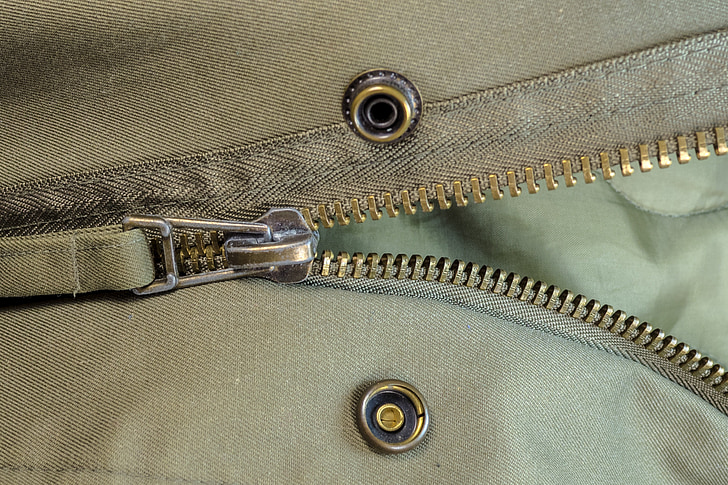 zip, fermeture, Hack, en détail, veste, olive, boutons pressions
