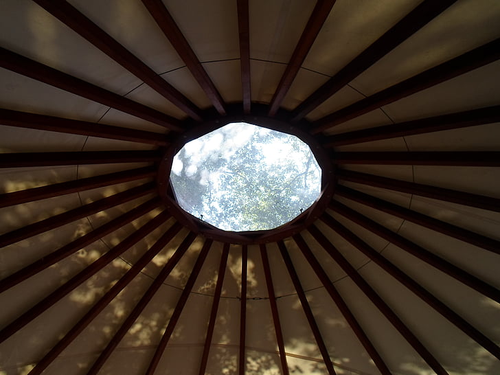 yurt, aplis, logs, tradicionālā, telts, jumta segums, griesti