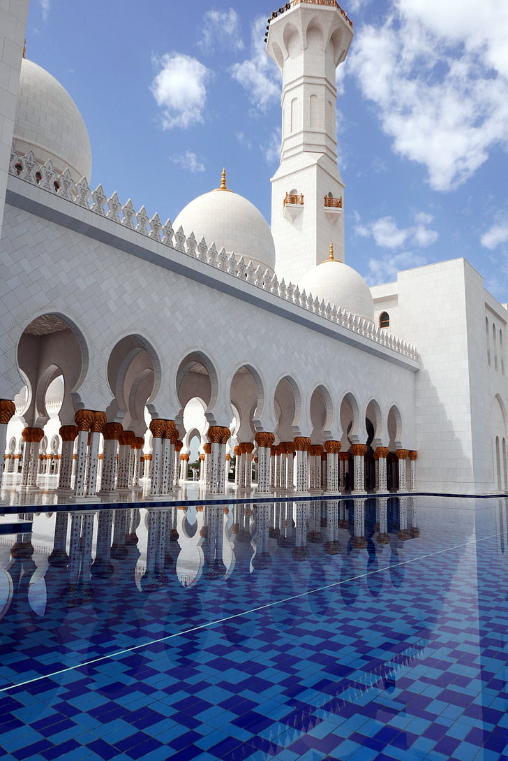 abu dhabi, Sheikh zayed mosque, arkkitehtuuri, vedenpinta