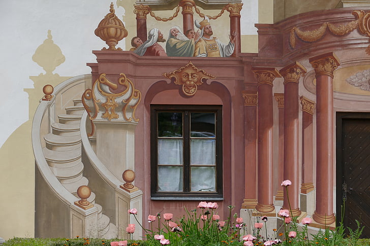 Lüftlmalerei, vlčí mák, lueftelmalerei, jižní Německo, rakouský, kleinstädtisch, venkova
