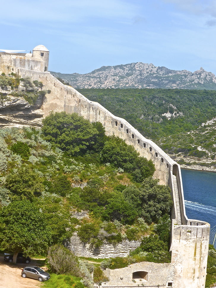 dinding, Pertahanan, embattlement, Bonifacio, benteng, Corsica