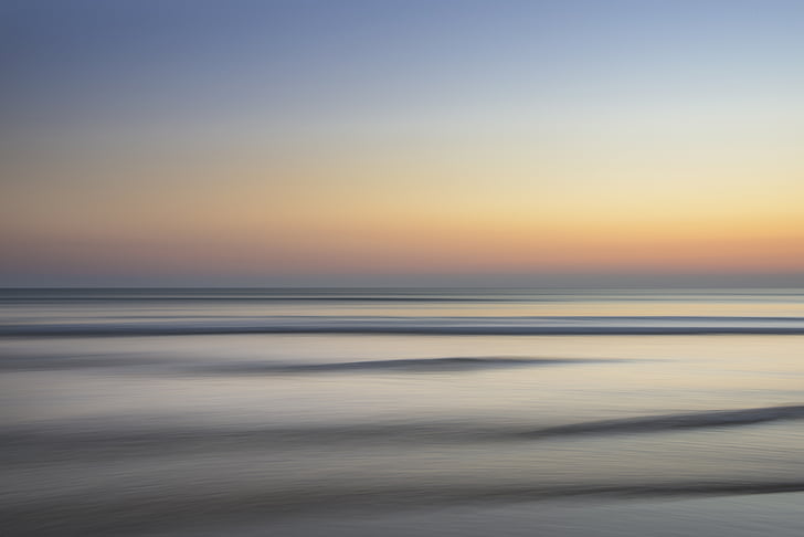 water, waves, tranquil, smooth, surface, twilight, sunset
