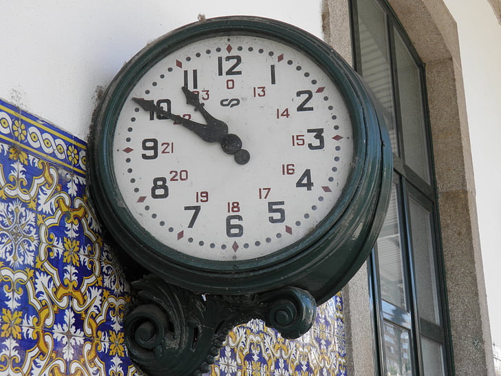 역 시계, 철도, douro, 포르투갈, 유럽, 시계, azulejo