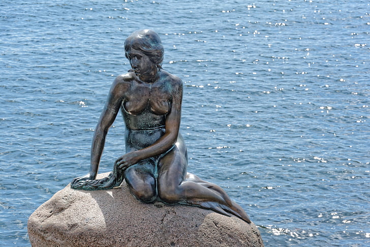 вода, Паметник, Копенхаген, Дания, русалка, скулптура, забележителност