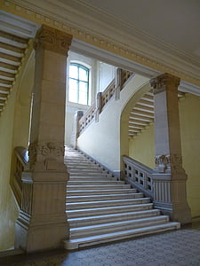 Uniwersytet, schodów, schody, kolumna, fantazyjne, okno, secesyjne
