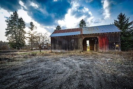 barn, antique, rustic, rural, aged, storm, sky