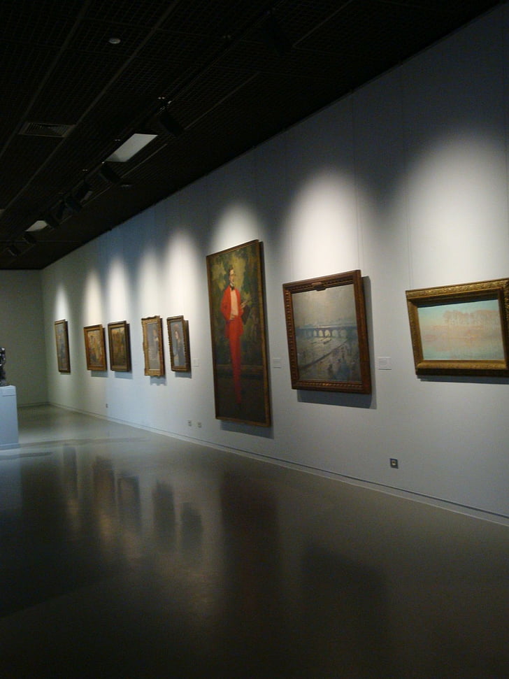 gallery, art, paintings, exhibition, museum, light, indoors