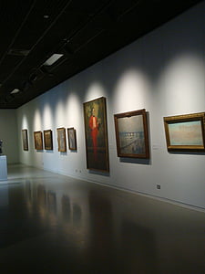 Galleri, kunst, malerier, udstilling, Museum, lys, indendørs