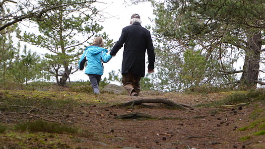 a piedi, famiglia, padre, bambino, natura, più, foresta