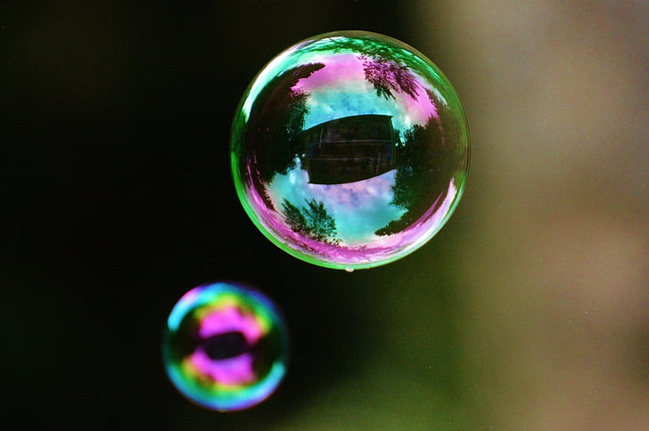 dva, bubliny, mýdlové bubliny, barevné, koule, voda, bublina