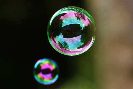 dua, gelembung, gelembung sabun, warna-warni, bola, air, gelembung