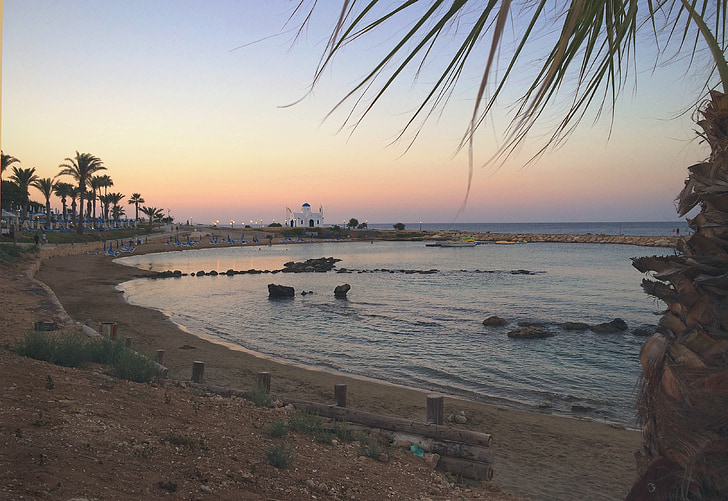Beach, Sunset, Kypros, Ocean, Sea, vesi, taivas