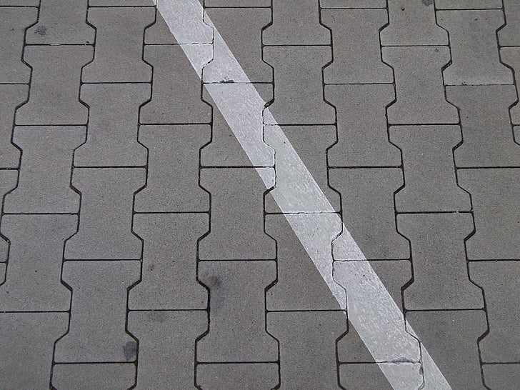 au sol, parking, lignes, pavés, diagonale, oblique