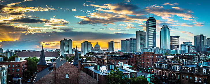 Boston, Massachusetts, panoraam, Downtown, Urban, linnaruumi, õhtul