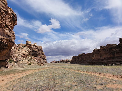 Moab, Canyon, paisagem, Verão, céu, nuvens, Horizon
