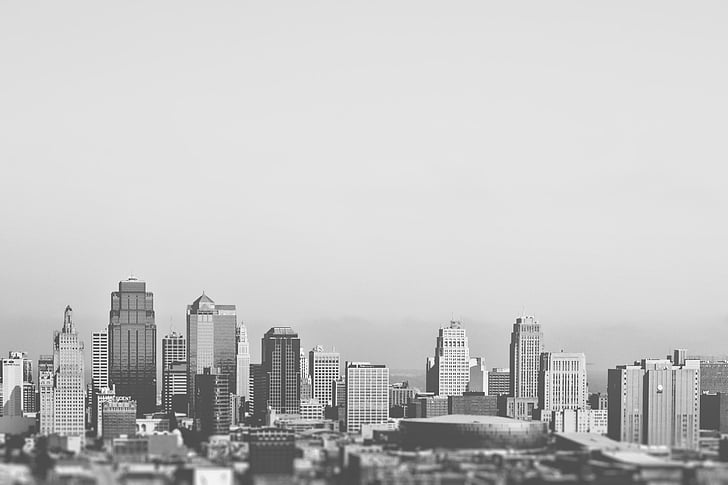 alb-negru, clădiri, City, centrul orasului, orizontul, zgârie-nori, peisajul urban