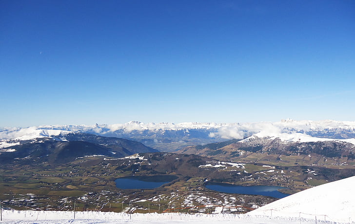 Panorama, Alperna, Frankrike, landskap, snö, vinter, Mountain