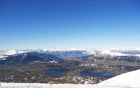Panorama, Alpe, Francija, krajine, sneg, pozimi, gorskih