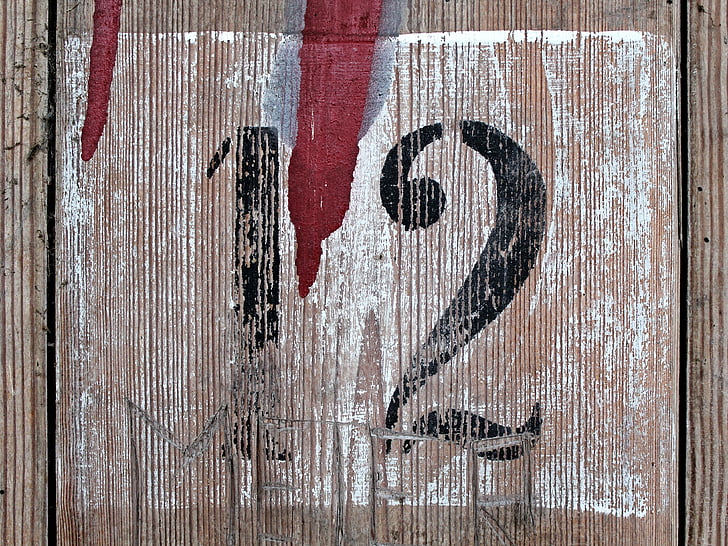 doze, número, madeira, porta, placa, dígito, escudo