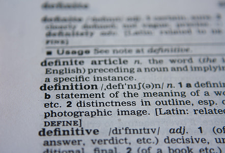 definisjon, ordet, ordbok, tekst, siden, bok, papir