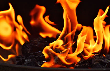 vatra, ugljika, drveni ugljen, vruće, žar, roštilj, sjaj