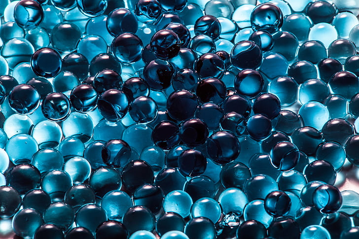 marbres, esferes, blau, vidre, ronda, fons, fons