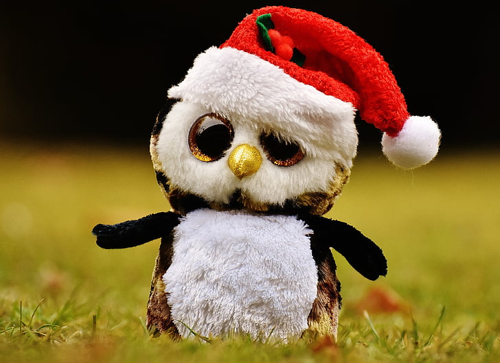 Christmas, Hibou, animal en peluche, peluche, Bonnet de Noel, jouets, mignon