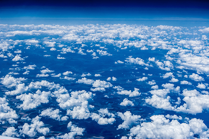 oblaki, nebo, višina je, letalo, modra, pogled iz zraka, zraka