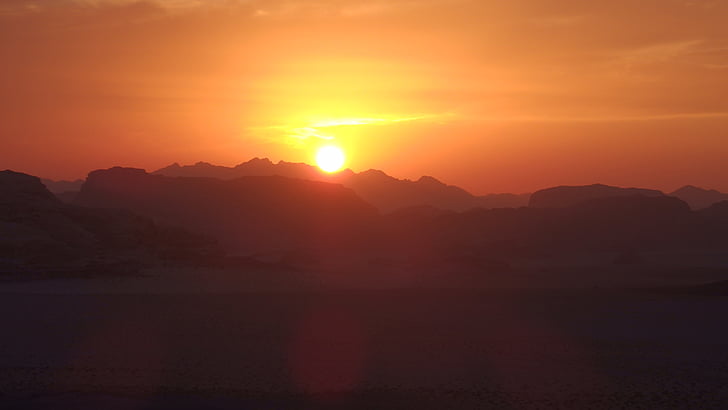 Yordania, gurun, matahari terbenam, alam, pemandangan, Gunung, Sunrise - Dawn