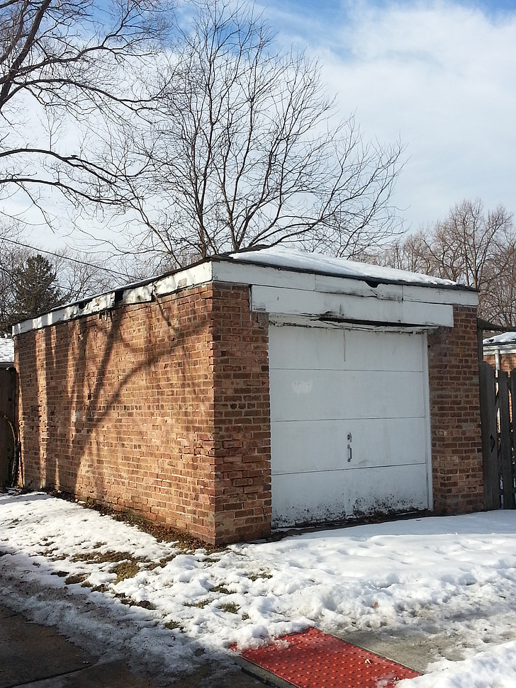 garage, schaduw, sneeuw, Alley, bewolkt, stedelijke, gebouw