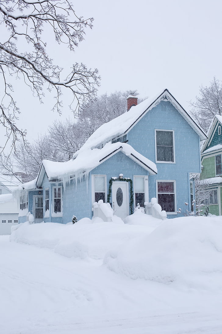 будинок, взимку, синій, лід, сніг, Головна, США