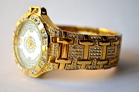 veure, canell, rellotge de polsera, or, banda, diamants, car