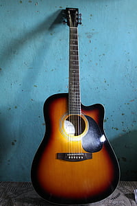 akustická kytara, kytara, hudební nástroj, modrá