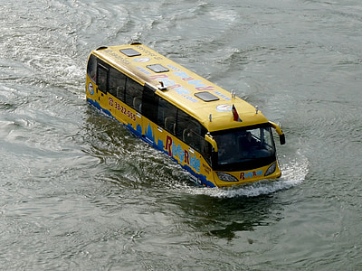 riu, autobús, vaixell, flotant, taxi, passeig del riu, passeig