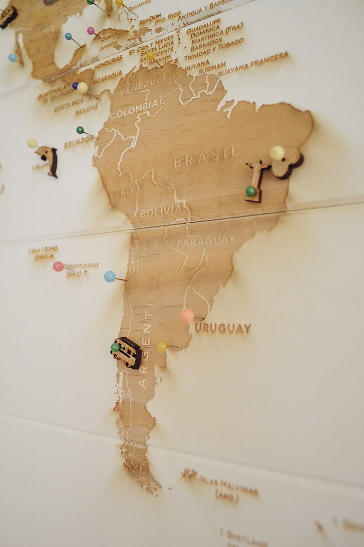 continent, country, geography, map, paper, travel, cartography