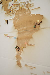kontinens, ország, földrajz, megjelenítése, papír, utazás, térképészet