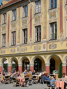 kafe jalanan, façade yang megah, Mediterania bakat, Arcade, Memmingen