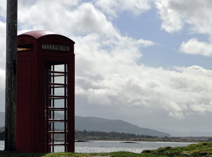 telefonkiosk, telefon, rød, Skottland, skotsk, landskapet, vakker