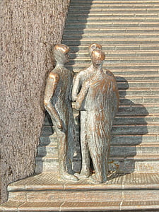 human, stairs, sculpture, group of people, metal, artwork, cast