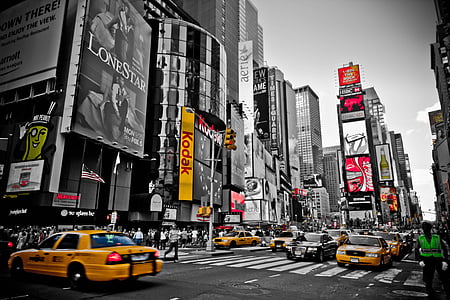 Nova york, vermell, groc, ciutat, taxi groc, Nova York, taxi