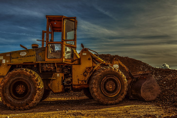 bulldozer, heavy machine, equipment, vehicle, machinery, yellow, debris